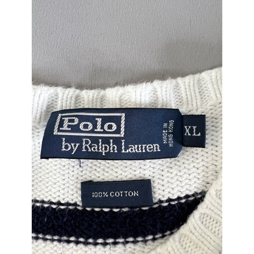 Vintage Polo Ralph Lauren Men's White and Blue Red Pony Sz‎ XL 100% Cotton Y2K - Picture 4 of 6